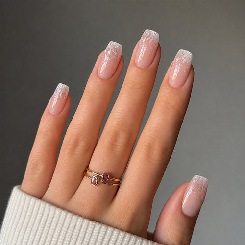Frosted Glitter Short/Medium Square with softly rounded corners Press On Nails | Set of 24 reusable nails