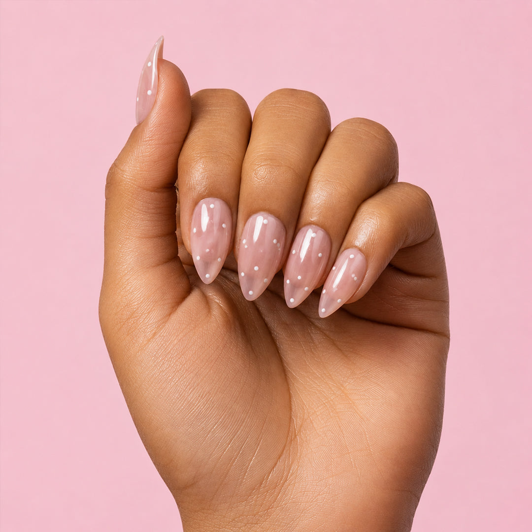 Pink Polka Bliss Medium to Long Almond Press On Nails | Set of 24 reusable nails