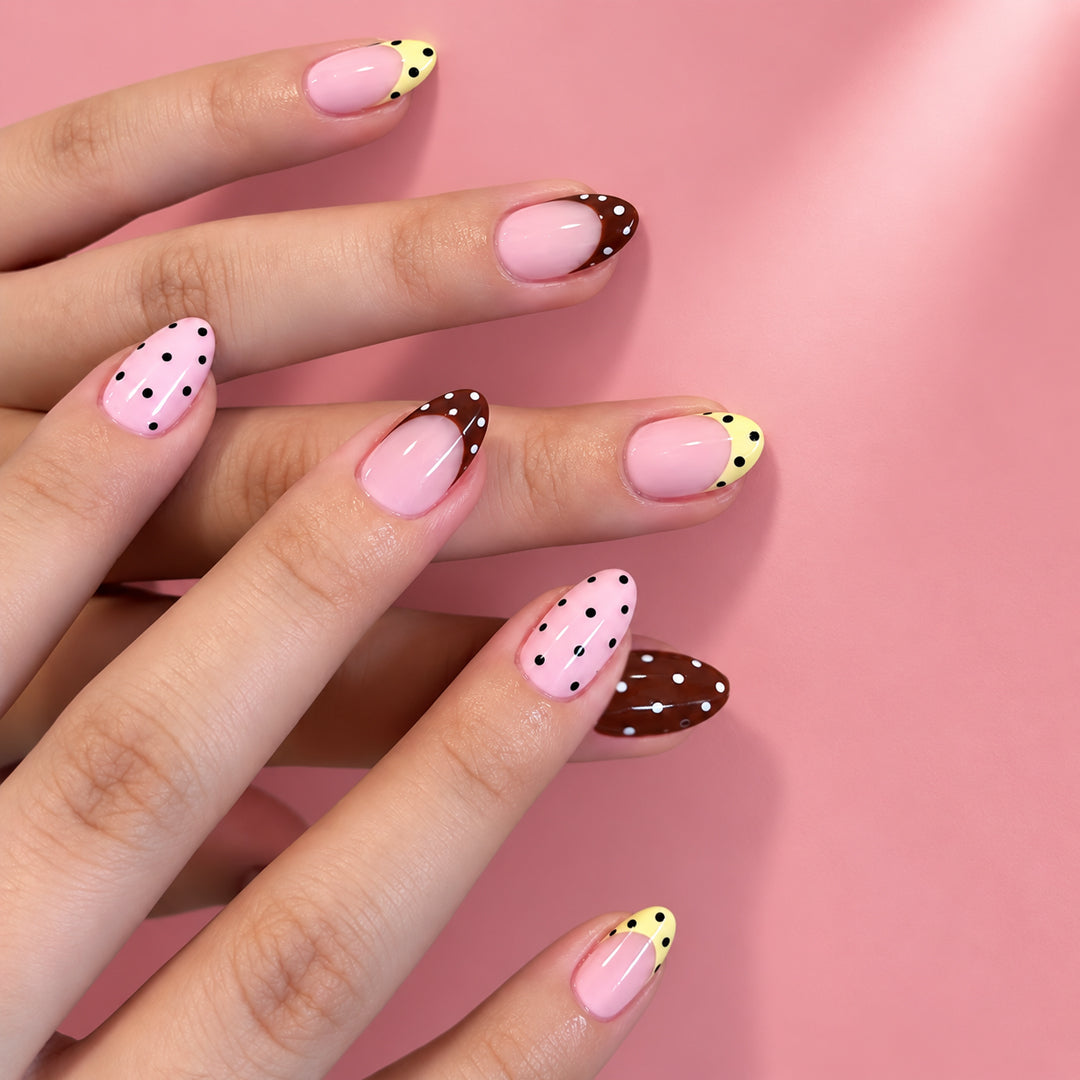 Polka Pop Medium Almond Press On Nails | Set of 24 reusable nails