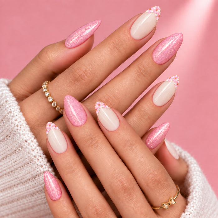 Sugar Blossom | Medium Almond, Press On Nails | Set of 24 reusable nails