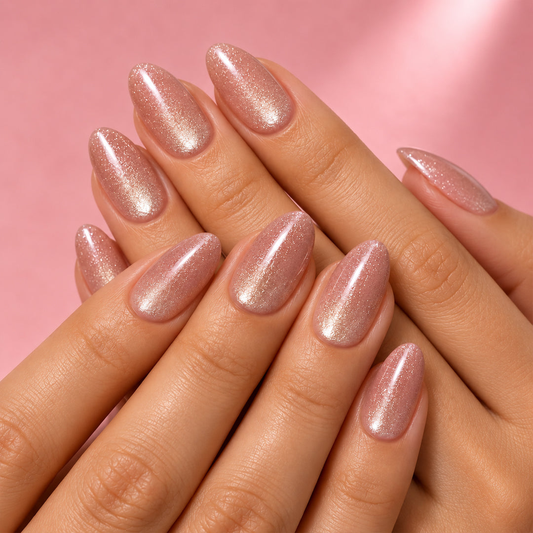 Rosé Shimmer Medium - Long Almond, Press On Nails | Set of 24 reusable nails