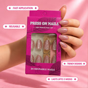 Rosé Shimmer Medium - Long Almond, Press On Nails | Set of 24 reusable nails