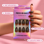 Espresso Haze Medium - Long Almond Press On Nails | Set of 24 reusable nails