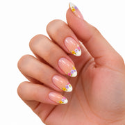 Daisy Floral French Medium Almond Press On Nails | Set of 24 reusable nails