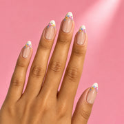 Daisy Floral French Medium Almond Press On Nails | Set of 24 reusable nails