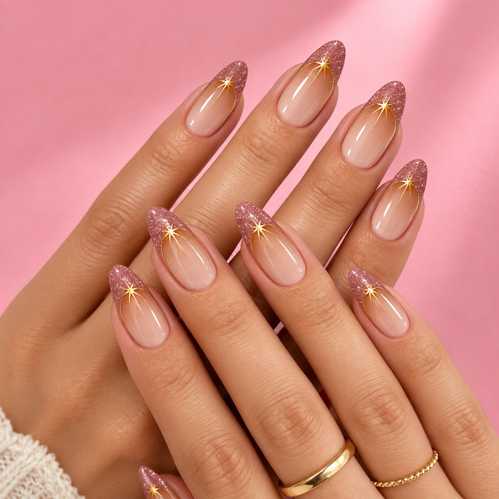 Stardust Rosè Medium Almond Press On Nails | Set of 24 reusable nails