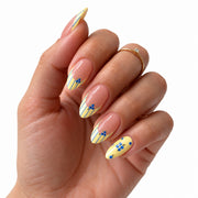 Lemon Bluebell Medium to Long Almond Press On Nails | Set of 24 reusable nails