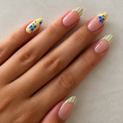 Lemon Bluebell Medium to Long Almond Press On Nails | Set of 24 reusable nails