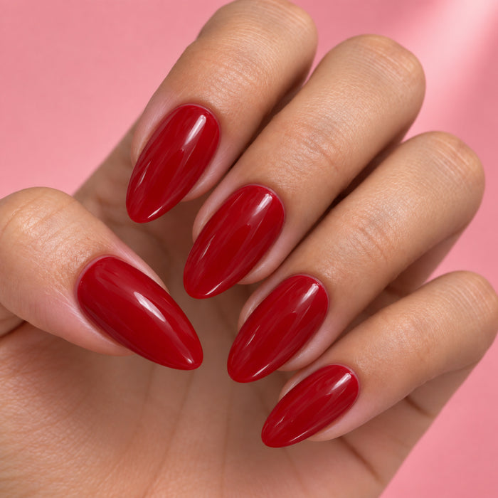 Crimson Kiss Short to Medium Almond Press On Nails | Set of 24 reusable nails