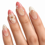Pearl Petal Medium to Long Almond Press On Nails | Set of 24 reusable nails