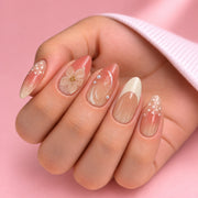 Pearl Petal Medium to Long Almond Press On Nails | Set of 24 reusable nails