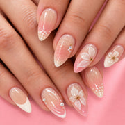 Pearl Petal Medium to Long Almond Press On Nails | Set of 24 reusable nails