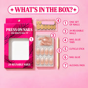 Champagne Glaze Short to Medium Almond Press On Nails | Set of 24 reusable nails