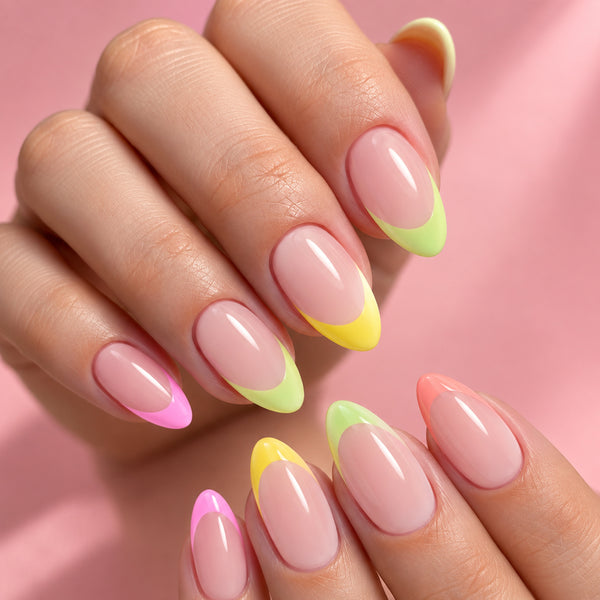 Sun-kissed tips | Medium Almond, Press On Nails | Set of 24 reusable nails