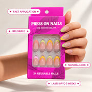 Sun-kissed tips | Medium Almond, Press On Nails | Set of 24 reusable nails