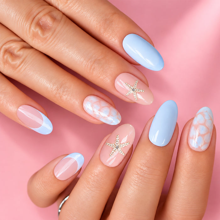 Ocean Pearl Medium Almond Press On Nails | Set of 24 reusable nails